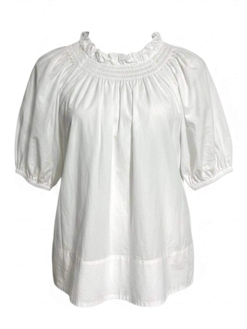 J Crew Smocked Neck Puff-Sleeve Lace Up Back Cotton Poplin Top in White Sz S - Picture 12 of 12